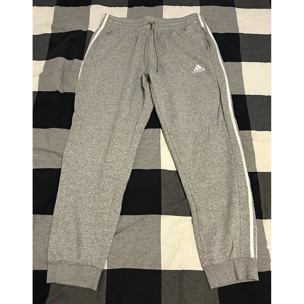 adidas Men's Gray/White  Jogger Sweatpants, XL, 3-Stripes Drawstring